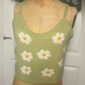 Altar’d State green with daisies knit cropped tank top. Large